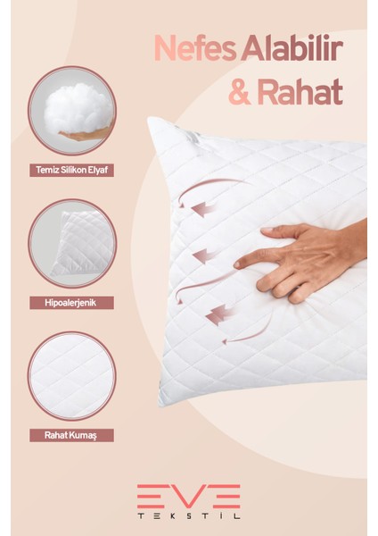 10 Adet Diamond Serisi Kılıflı Fermuarlı Yıkanabilir Antialerjik Silikon Elyaf Yastık 50x70cm 800 gr