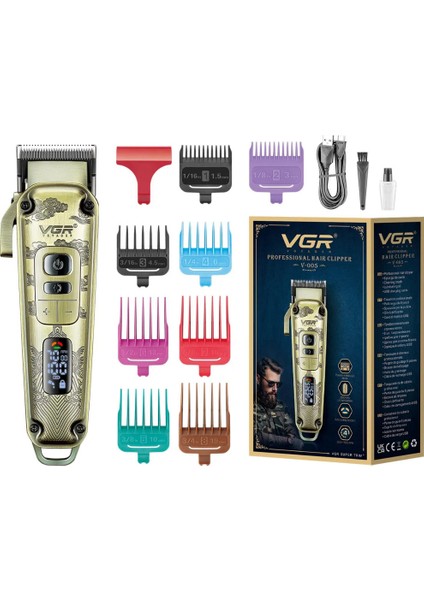 V-005 Profesyonel Saç Kesme ve Tıraş Makinesi - Renkli Taraklı Tam Set!