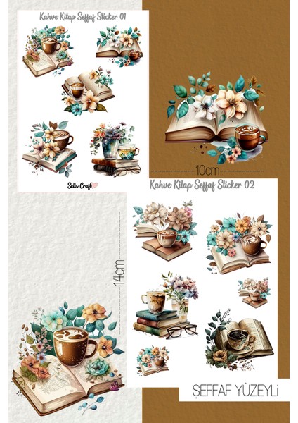 Kahve & Kitap Temalı Şeffaf Sticker Seti 01-02 Ajanda Planlayıcı Bullet Journal Için Uygundur