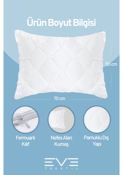 4 Adet Diamond Plus Serisi Kılıflı Fermuarlı Yıkanabilir Antialerjik Silikon Elyaf Yastık 50x70cm 800 gr