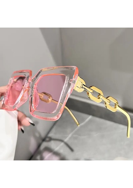 Kadın Büyük Kare Moda Gözlüğü Pembe fırsatları
