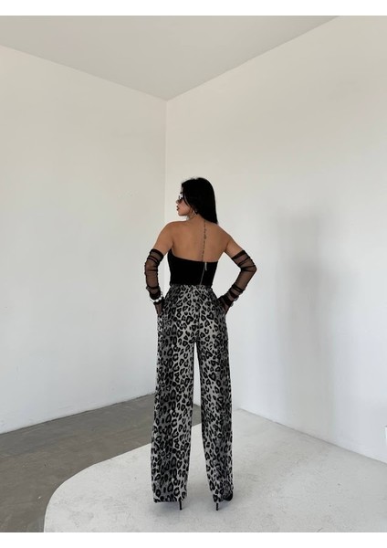 Leopar Desen Saten Pantolon