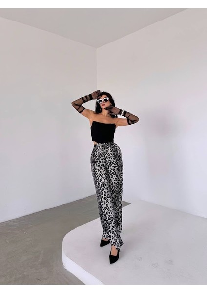 Leopar Desen Saten Pantolon