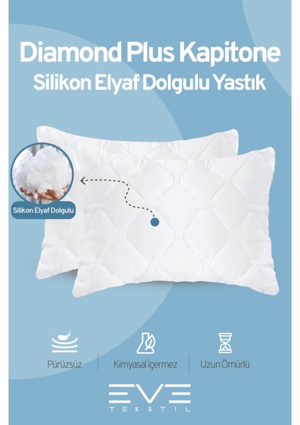 8 Adet Diamond Plus Serisi Kılıflı Fermuarlı Yıkanabilir Antialerjik Silikon Elyaf Yastık 50x70cm 800 gr