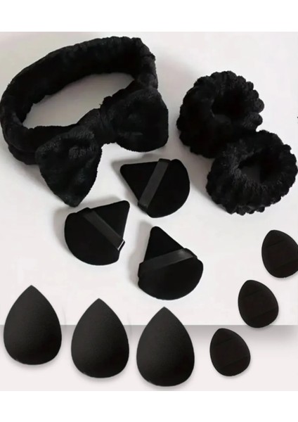 Makyaj Süngeri Seti Beauty Blender Set Peluş Saç ve Bilek Bandı Seti 12 Parça