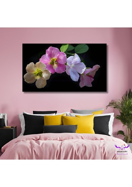 Panoramik Yatay Kanvas Duvar Tablosu Soft Hibiscus Çiçekler