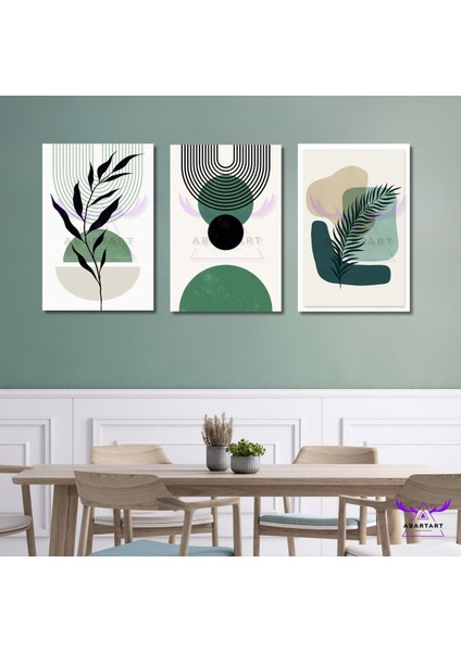 3'lü Kanvas Tablo Seti Soft Pastel Yeşil Soyut Tasarım