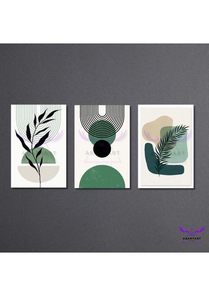 3'lü Kanvas Tablo Seti Soft Pastel Yeşil Soyut Tasarım