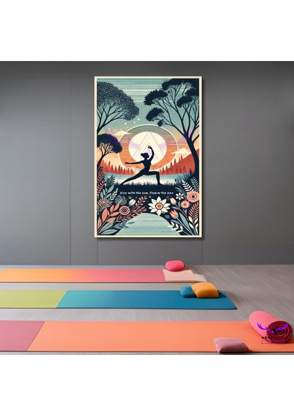 Tekli Dikey Kanvas Soyut Renkli Yoga Meditasyon Yapan Insan Figürü