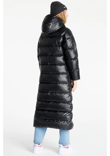 Sportswear Down Fill Jacket Kaz Tüyü Geniş Kalıp Uzun Siyah Mont fiyatları