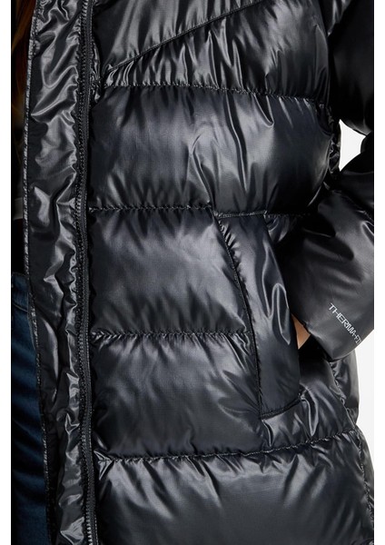 Sportswear Down Fill Jacket Kaz Tüyü Geniş Kalıp Uzun Siyah Mont fırsatları