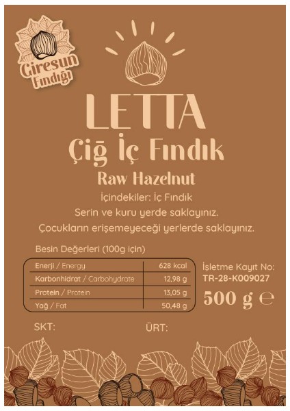 Çiğ İç Fındık (500 gr - 2024 Mahsülü)