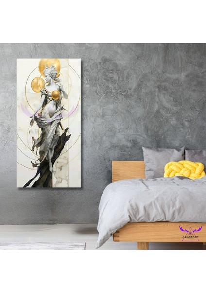 Tekli Panoramik Dikey Kanvas Modern Salon Tablosu Çizgisel Kadın Heykeli
