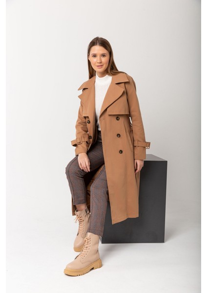Pastelastore Pamuk Gabardin Uzun (110CM) Astarlı Kemerli Kadın Trençkot 1111 fiyatları