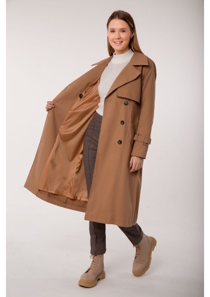 Pastelastore Pamuk Gabardin Uzun (110CM) Astarlı Kemerli Kadın Trençkot 1111 fırsatları