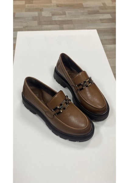 Veronica Deri Ceviz Rengi Zincirli Anatomik Kadın Loafer