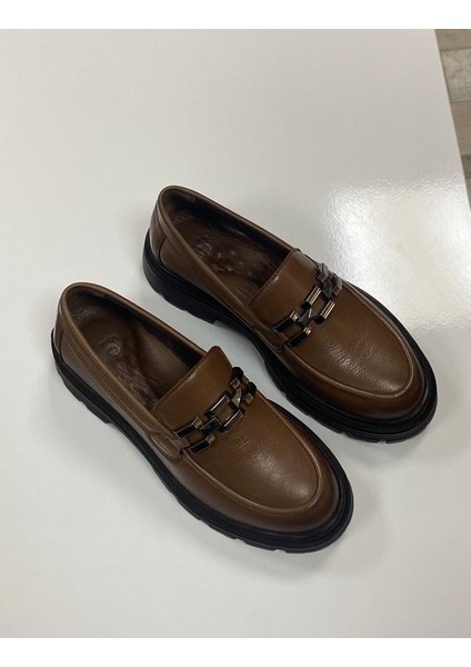 Veronica Deri Ceviz Rengi Zincirli Anatomik Kadın Loafer modelleri