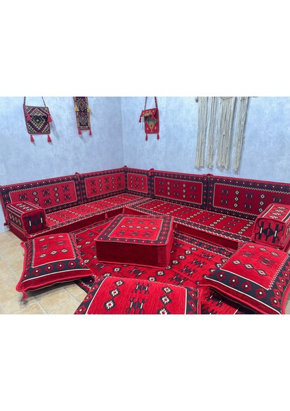 Şark Köşesi Otantik Desenli Minder Takımı Kırmızı