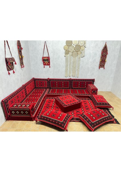 Şark Köşesi Otantik Desenli Minder Takımı Kırmızı