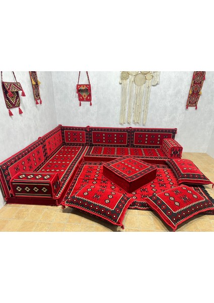 Şark Köşesi Otantik Desenli Minder Takımı Kırmızı