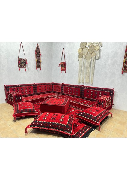 Şark Köşesi Otantik Desenli Minder Takımı Kırmızı