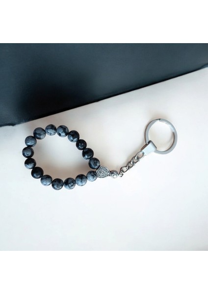 Karlı Obsidyen Taşı Tesbih Anahtarlık - Doğal Taş Anahtarlık - Tesbih Anahtarlık Sertifikalı Doğal Taş Tesbih fiyatları
