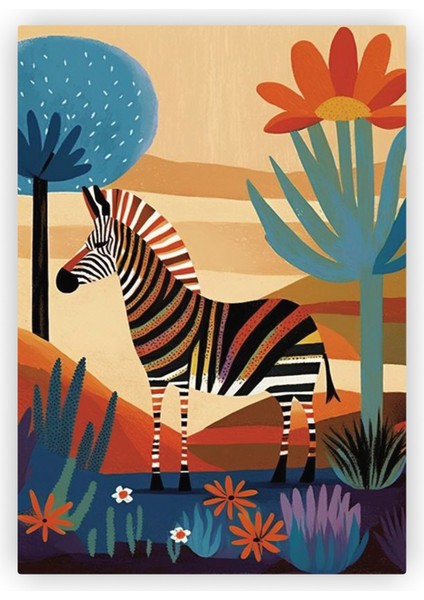 Zebra Safari Soyut Sanat Ahşap Poster 20 x 29 cm