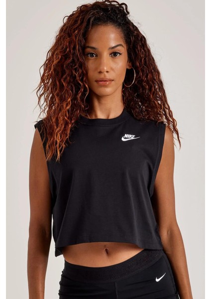 Sportswear Clup Crop Sl Tee Kadın Siyah Pamuklu Crop Tişört fırsatları