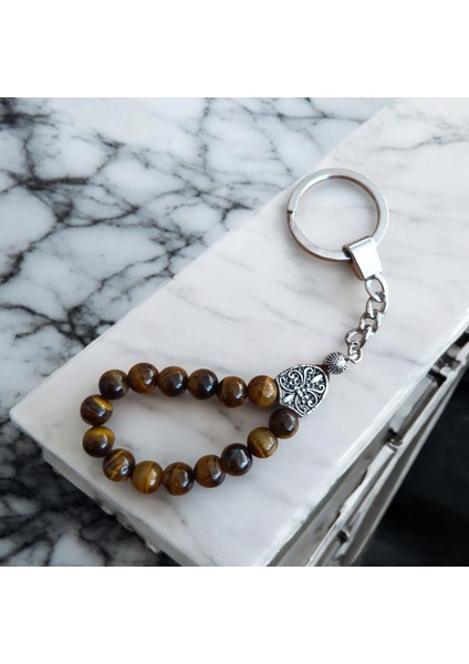 Kaplan Gözü Taşı Tesbih Anahtarlık - Doğal Taş Anahtarlık - Tesbih Anahtarlık Sertifikalı Doğal Taş Tesbih modelleri