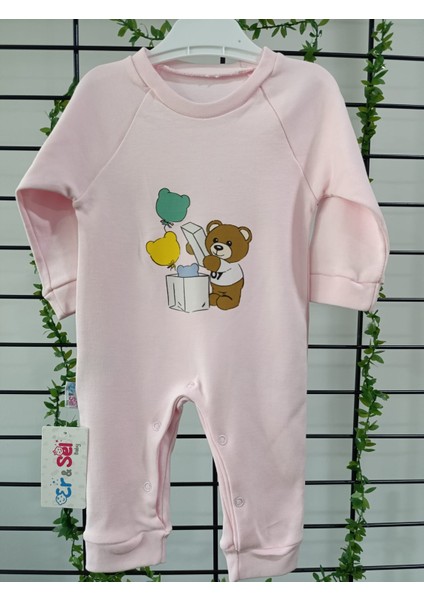 Erselbaby Kız Bebek Pamuklu Ayıcık Baskılı Pembe Tulum - Uzun Kollu ve Rahat