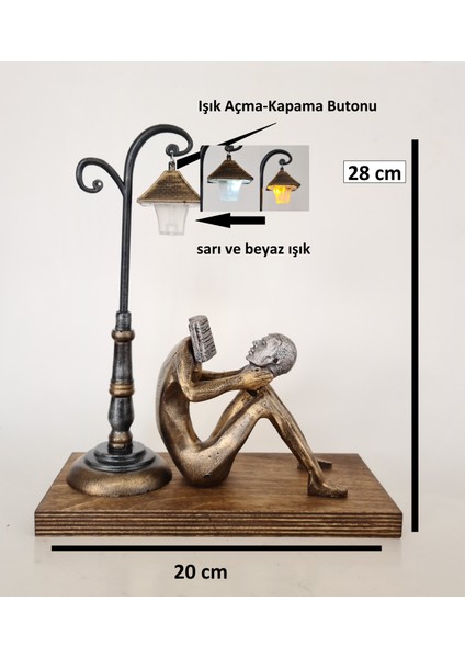 Sokak Lambası Altında Kendini Okuyan Insan Sokak Lambası Ahşap Nihale Biblo Dekoratif Figür