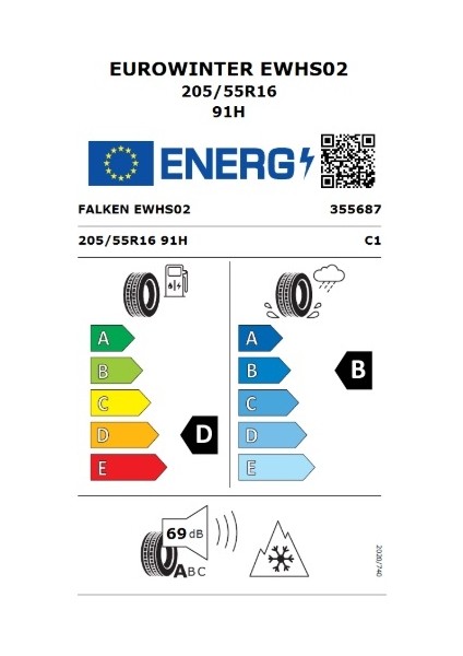 205/55 R16 91H Eurowinter HS02 Oto Kış Lastiği (Üretim Yılı:2024)