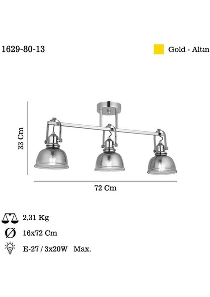 Mago Altın 3'lü Plafonyer Avize 3XE27