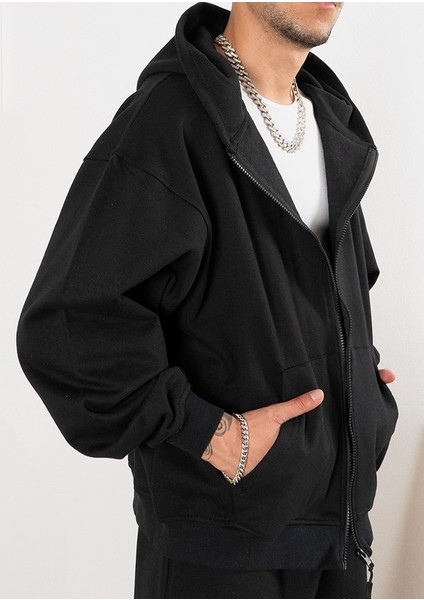 Ethab-Unisex Fermuarlı Kapşonlu Içi Polarlı Sweatshirt Siyah Cepli Model fiyatları