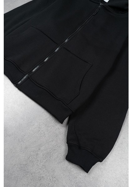 Ethab-Unisex Fermuarlı Kapşonlu Içi Polarlı Sweatshirt Siyah Cepli Model indirimleri