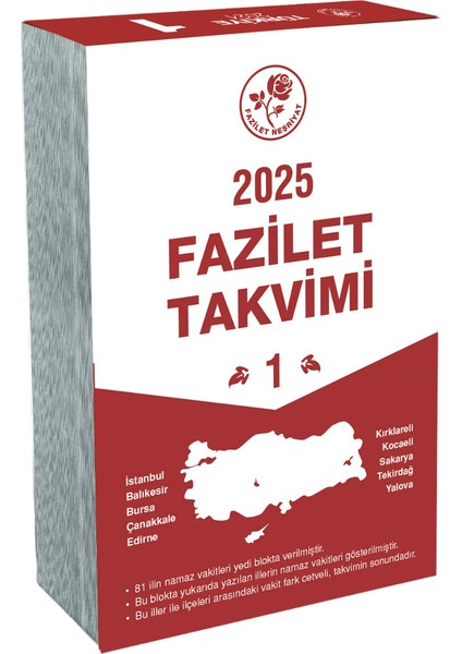 Hayat Rehberimiz 2025 Fazilet Blok Duvar Takvimi 7 Bölge Yurtiçi