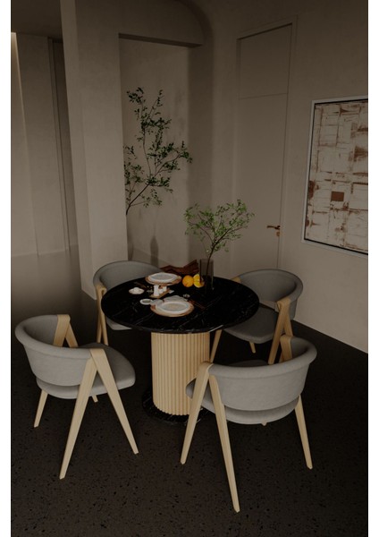 Yuvarlak Modern Ahşap Ayaklı 4 Kişilik Şık Yemek Masası Mutfak Masası modelleri