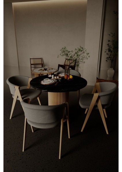Yuvarlak Modern Ahşap Ayaklı 4 Kişilik Şık Yemek Masası Mutfak Masası fırsatları