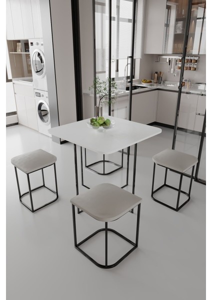 Kare 4 Kişilik Tabureli Dekoratif Metal Ayaklı Mutfak Masası Yemek Masası fiyatları