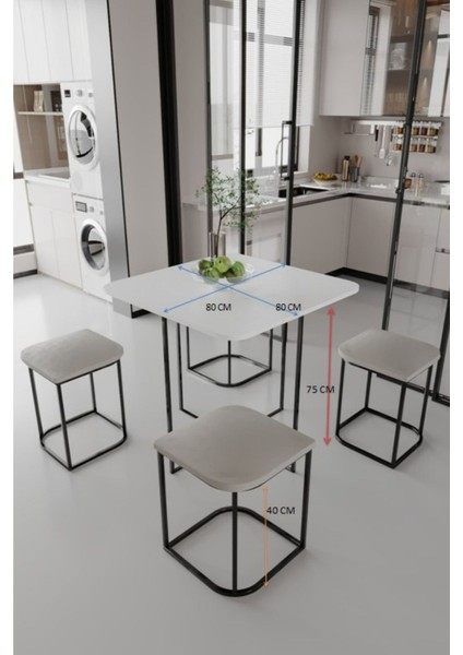 Kare 4 Kişilik Tabureli Dekoratif Metal Ayaklı Mutfak Masası Yemek Masası fırsatları