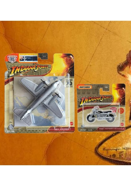 2 Araç Indiana Jones Set - Sky Busters Mbx Airliner & Indiana Jones Themed Ducati Scrambler (1/64)