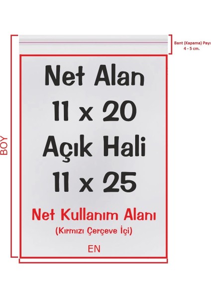 11x20+5 cm. (11*25) 250 Adet - Şeffaf Bantlı Yapışkanlı Opp Jelatin Poşet