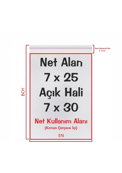 7x25+5 cm. (7*30) 250 Adet - Şeffaf Bantlı Yapışkanlı Opp Jelatin Poşet