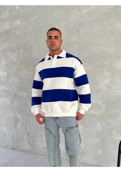 Parçalı Polo Yaka Sweatshirt