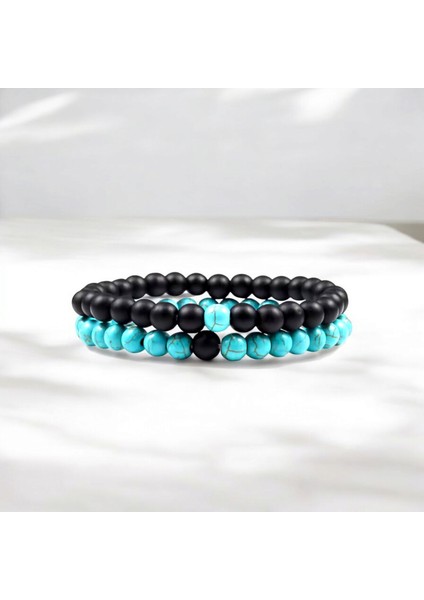 Mavi Firuze Taşı Oniks Taşı Bileklik 2 Adet Bileklik Doğal Taş Bileklik