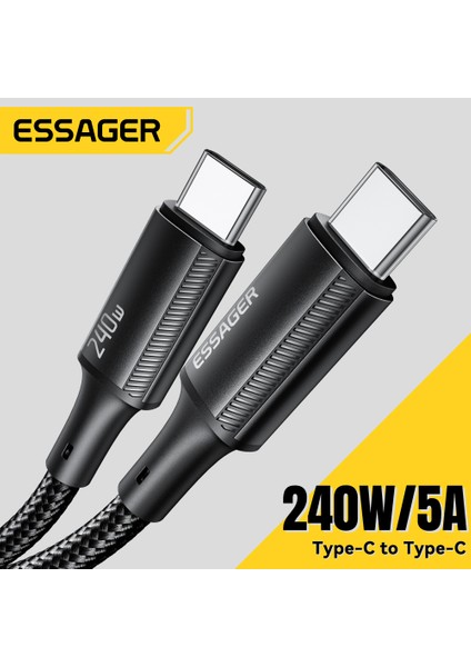 240W CE/FC/ROHS Lisanslı Type-C To Type-C Süper Hızlı Şarj ve Data Veri Kablosu Örgülü Sağlam