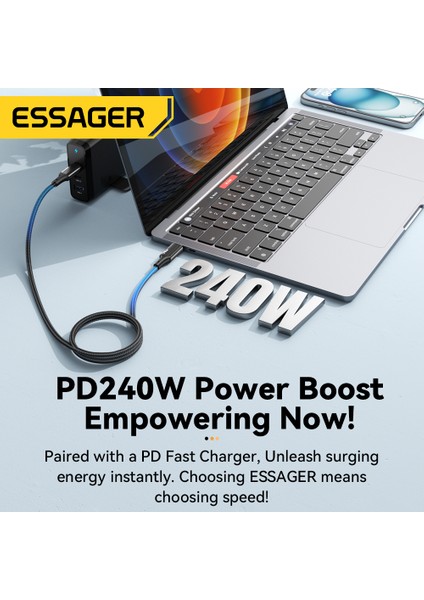 240W CE/FC/ROHS Lisanslı Type-C To Type-C Süper Hızlı Şarj ve Data Veri Kablosu Örgülü Sağlam