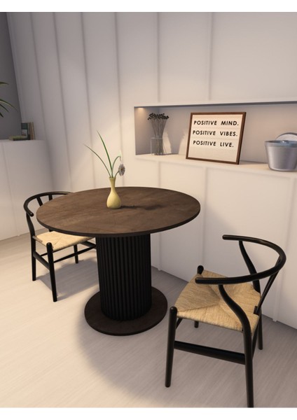 Yuvarlak Modern Ahşap Ayaklı 4 Kişilik Sabit Yemek Masası Mutfak Masası