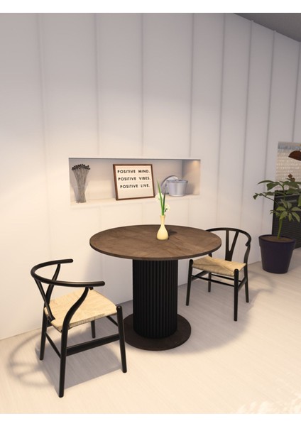Yuvarlak Modern Ahşap Ayaklı 4 Kişilik Sabit Yemek Masası Mutfak Masası