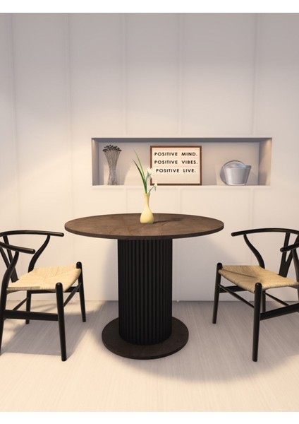 Yuvarlak Modern Ahşap Ayaklı 4 Kişilik Sabit Yemek Masası Mutfak Masası